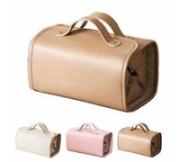 Leather Waterproof Cosmetic Bag,Portable 4-in-1 Foldable Cosmetic Bag,Detachable Large Capacity Makeup Organizer Toiletry Bag,Multi-Compartment Travel Accessories Makeup Case (Light Brown)