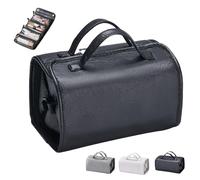 Leather Waterproof Cosmetic Bag, Portable Leather Cosmetic Bag, Leather Waterproof Cosmetic Bag Detachable 4 in 1, Makeup Bag with Compartments for Women (Black)