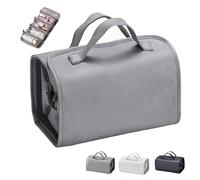 Leather Waterproof Cosmetic Bag, Portable Leather Cosmetic Bag, Leather Waterproof Cosmetic Bag Detachable 4 in 1, Makeup Bag with Compartments for Women (Grey)