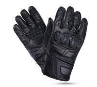 Leatherick Gants de Moto pour Hommes en Cuir véritable Noir certifiés CE avec jointures de Protection, Paume rembourrée avec Curseur TPR et compatibilité avec Les écrans tactiles (Noir, Medium)
