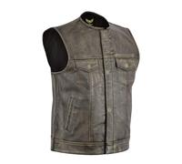 Leatherick Gilet de motard à grain supérieur pour hommes en détresse sans col marron pour l'équitation et la mode coupe de style (FR/ES, Numérique, 48, Taille normale, Taille normale)