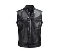 Leatherick Gilet de motard en cuir pour homme à la mode en cuir Gilet de moto en cuir avec fermeture éclair, Noir , XXXL