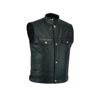 Leatherick Gilet de Motard en Cuir véritable pour Hommes avec Boutons Ouverts pour l'équitation et la Coupe de Style Gilet de Style avec Poches Profondes - Noir (L - EUR54)