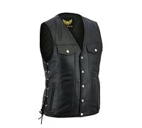 Leatherick Gilet de motard en cuir véritable unisexe de style denim avec lacets latéraux et boutons chromés - Noir - (2XL)