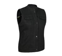 Leatherick Gilet de motard en jean pour femme (FR/ES, Alpha/lettres, TG, Taille normale, Taille normale, Noire)