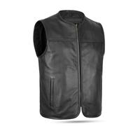 Leatherick Gilet de moto en cuir de vache véritable pour homme - Gilet de motard classique avec fermeture éclair sur le devant (FR/ES, Alpha/lettres, TG, Taille normale, Taille normale, Noir)