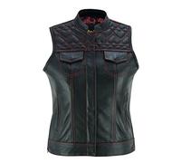 Leatherick Gilet de moto en cuir noir pour femme - Doublure traditionnelle en satin cachemire avec coutures cœur rose et rouge (as4, alpha, 4x_l, regular, regular, Coeur Rouge Cousu)