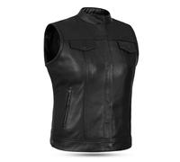 Leatherick Gilet de moto en cuir noir pour femme - Gilet de motard haut de gamme avec doublure souple et fermeture éclair latérale réglable, noir, X-Large