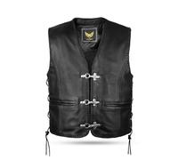 Leatherick Gilet de Moto en cuir Véritable Noir Pour Homme - Design tressé classique, Lacets latéraux et Fermeture éclair Gilet de Motard Pour Homme avec Boucles en Hameçon