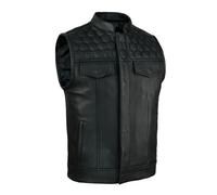 Leatherick Gilet de moto en cuir véritable style nid d'abeille SOA pour homme avec poches de transport dissimulées (FR/ES, Numérique, 58, Taille normale, Taille normale, Noir)