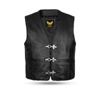 Leatherick Gilet de moto noir en cuir véritable | Gilet de motard tressé avec boucle d'hameçon (FR/ES, Alpha/lettres, TTG, Taille normale, Taille normale, Noir (Fermeture éclair Latérale))