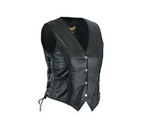 Leatherick Gilet en cuir de style motard tressé pour Femme (Noir, 4XL)