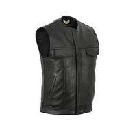 Leatherick Gilet sans col en cuir véritable pour homme pour la conduite et la mode avec poches profondes Noir (FR/ES, Numérique, 62, Taille normale, Taille normale)