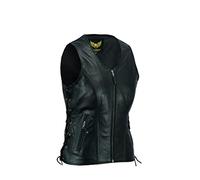 Leatherick Gilet sans manches en cuir noir avec poche cachée pour femme - Noir - L