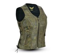 Leatherick Gilet vintage en cuir marron vieilli avec poche de transport dissimulée pour femme en cuir de buffle véritable - Marron - 2XL