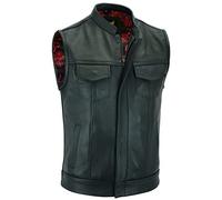Leatherick Groove Club hommes Gilet cuir Biker- Doublure Traditionnelle En Satin Paisley Avec Surpiqûres Noires (XL58)