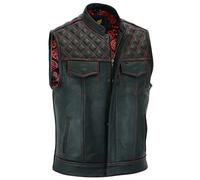 Leatherick Groove Club hommes Gilet cuir Biker-Doublure Traditionnelle En Satin Paisley Avec Surpiqûres En Losange Rouge (M48),Noir,SOA Red Diamond