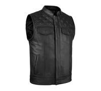 Leatherick Groove Club SOA Style Gilet de moto en cuir véritable pour homme - Gilet de motard dissimulé cousu diamant noir (FR/ES, Numérique, 56, Taille normale, Taille normale, Noir)