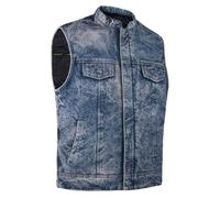 Leatherick Moto sans manches pour hommes Double fermeture Doublure intérieure respirante Gilet en denim délavé Thrill Vibe (S)