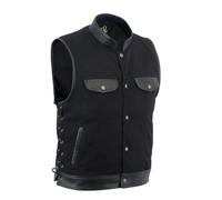 Leatherick SOA Hommes Biker Gilet - Côté Lacet Cuir Denim Trim Gilet - Noir - 5XL
