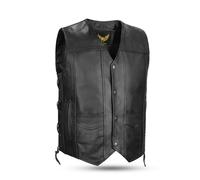Leatherick Top-Grain Cuir De Vachette Gilet Cuir Biker en Véritable Pour Hommes Gilet Classique Noir Avec Lacets Latéraux et Poches De Transport Dissimulées