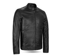 Leatherick Veste de motard en cuir noir pour homme Veste de moto durable avec fermeture éclair et poches multiples (FR/ES, Alpha/lettres, S, Taille normale, Taille normale, Veste Leo noire)