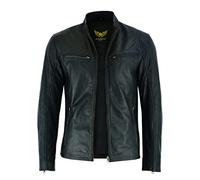 Leatherick Veste de motard en cuir noir pour homme Veste de moto durable avec fermeture éclair et poches multiples (FR/ES, Alpha/lettres, M, Taille normale, Taille normale, Veste Hooper noire)