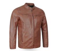 Leatherick Veste de motard en cuir noir pour homme Veste de moto durable avec fermeture éclair et poches multiples (FR/ES, Alpha/lettres, M, Taille normale, Taille normale, Marron Hooper Veste)