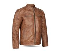 Leatherick Veste de motard en cuir véritable pour homme au look vieilli Marron clair (FR/ES, Alpha/lettres, S, Taille normale, Taille normale)
