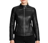Leatherick Veste en cuir noir pour femme en cuir d’agneau - Coupe ajustée, cuir nappa souple, doublure en satin, détails de fermeture éclair argentés & poches pratiques