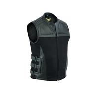Leatherick Warrior Gilet de motard en jean et cuir de buffle avec poches pour pistolet et panneaux perforés -Noir (L)