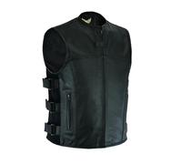 Leatherick Warrior Gilet de style tactique en cuir pour homme avec poches pour pistolet et perforation sur les rabats de poche - Noir (M)