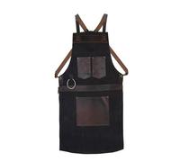 Leathershire Tablier de boucher en cuir bleu ciré fait à la main - Tablier de barbecue - Tablier de cuisine - Tablier de forgeron - Tablier de barbier - Tablier de menuiserie, Noir , taille unique