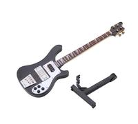 Leatikall Basse Miniature, Réplique de Guitare Miniature Noire avec Support et Boîtier Modèle D'instrument