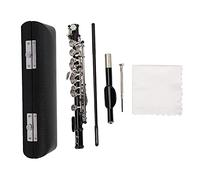 Leatikall Kit Piccolo, Clé De C Piccolo Avec Tournevis PU Boîte En Cuir Amovible 16 Trous Plateau Argent Set D'outils De Nettoyage (Noir)