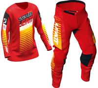 Leatt 3.5 Ride Kit Stripes Mini/Junior Ensemble maillot et pantalon de motocross, noir-blanc-rouge-orange, taille XL