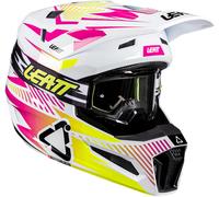 Leatt 3.5 V26 Casque de motocross avec lunettes, Blanc/Rose/Jaune, Taille M (57/58)