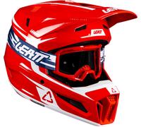 Leatt 3.5 V26 Casque de motocross avec lunettes, blanc-rouge, taille M pour homme