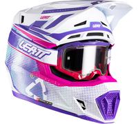 Leatt 7.5 V26 Casque de motocross avec lunettes, Blanc/Rose/Violet, Taille XL (61/62)