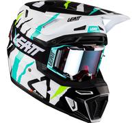 Leatt 8.5 Tiger Casque de motocross avec lunettes, noir-blanc-rouge-vert, taille XS pour homme
