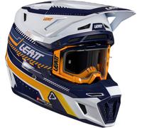 Leatt 8.5 V26 Casque de motocross avec lunettes, blanc-bleu-orange, taille XL pour homme