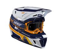 Leatt 8.5 V26 Casque de motocross avec lunettes, blanc-bleu-orange, taille L pour homme