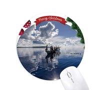 l'eau de mer blue boat people photo tapis de souris en caoutchouc de sapin de noël