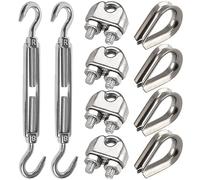 Leaum Lot de 10 tendeurs de fil M8, avec tendeur en acier inoxydable M8, serre-câble métallique de 8 mm en acier inoxydable et cosses de câble métallique de 8 mm pour serrer les cordes tendues