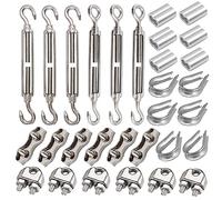 Leaum Lot de 30 tendeurs M5, kit de serrage avec tendeur en acier inoxydable M5, pince à câble de 3 mm en acier inoxydable, manchons de câble de 3 mm et pince à sertir en aluminium de 3 mm pour