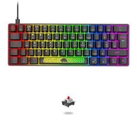 LEAVEN T60 60% Compact Mini Clavier De Gaming Mécanique Illumination RVB Rétroéclairé LED Keyboard USB Type C Filaire QWERTY UK PBT Keycap Anti-Ghosting Ergonomique pour PC Mac - Noir Red Switch