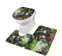 Leaves Bath Mat Set Green Leaf Carpet Home Bathroom Decor Non Slip Rugs U-Shaped Toilet Lid Cover pour Salle de Bain, Baignoire et Toilettes(Type2-3pcs Set,50x80cm)
