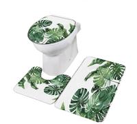 Leaves Bath Mat Set Green Leaf Carpet Home Bathroom Decor Non Slip Rugs U-Shaped Toilet Lid Cover pour Salle de Bain, Baignoire et Toilettes(Type9-3pcs Set,45x75cm)