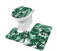 Leaves Bath Mat Set Green Leaf Carpet Home Bathroom Decor Non Slip Rugs U-Shaped Toilet Lid Cover pour Salle de Bain, Baignoire et Toilettes(Type6-3pcs Set,45x75cm)