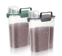 LEAWALK Lot de 2 boîtes de rangement portables pour chien et chat de 2,3 à 3,2 kg avec grand bec et tasse améliorés, distributeur de nourriture en plastique pour croquettes de petits animaux, graines
